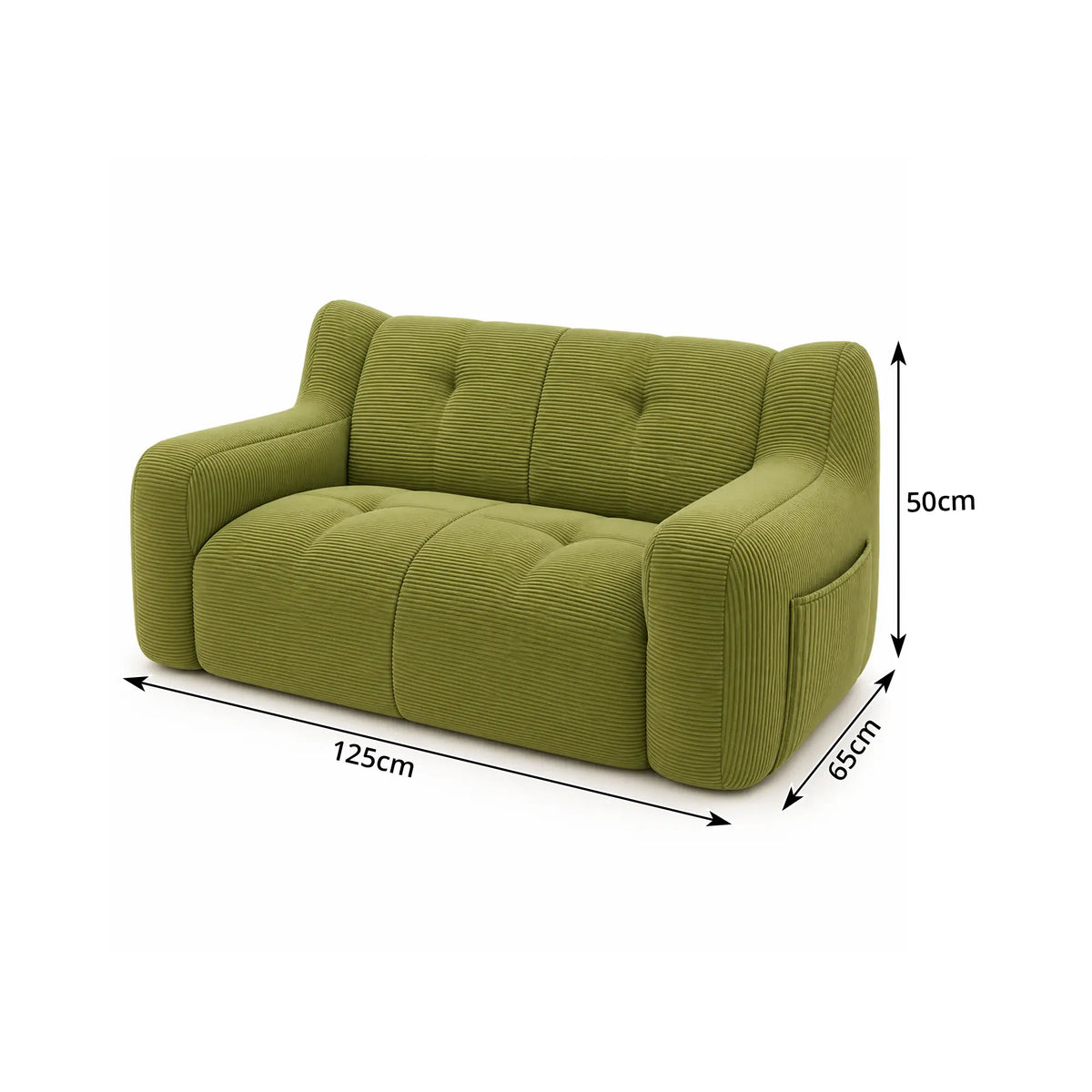 LIVARA 2 Seater Sofa Vintage Corduroy Upholstery Adaptive Particle Filling for Small Living Room Bedroom Apartment - Green