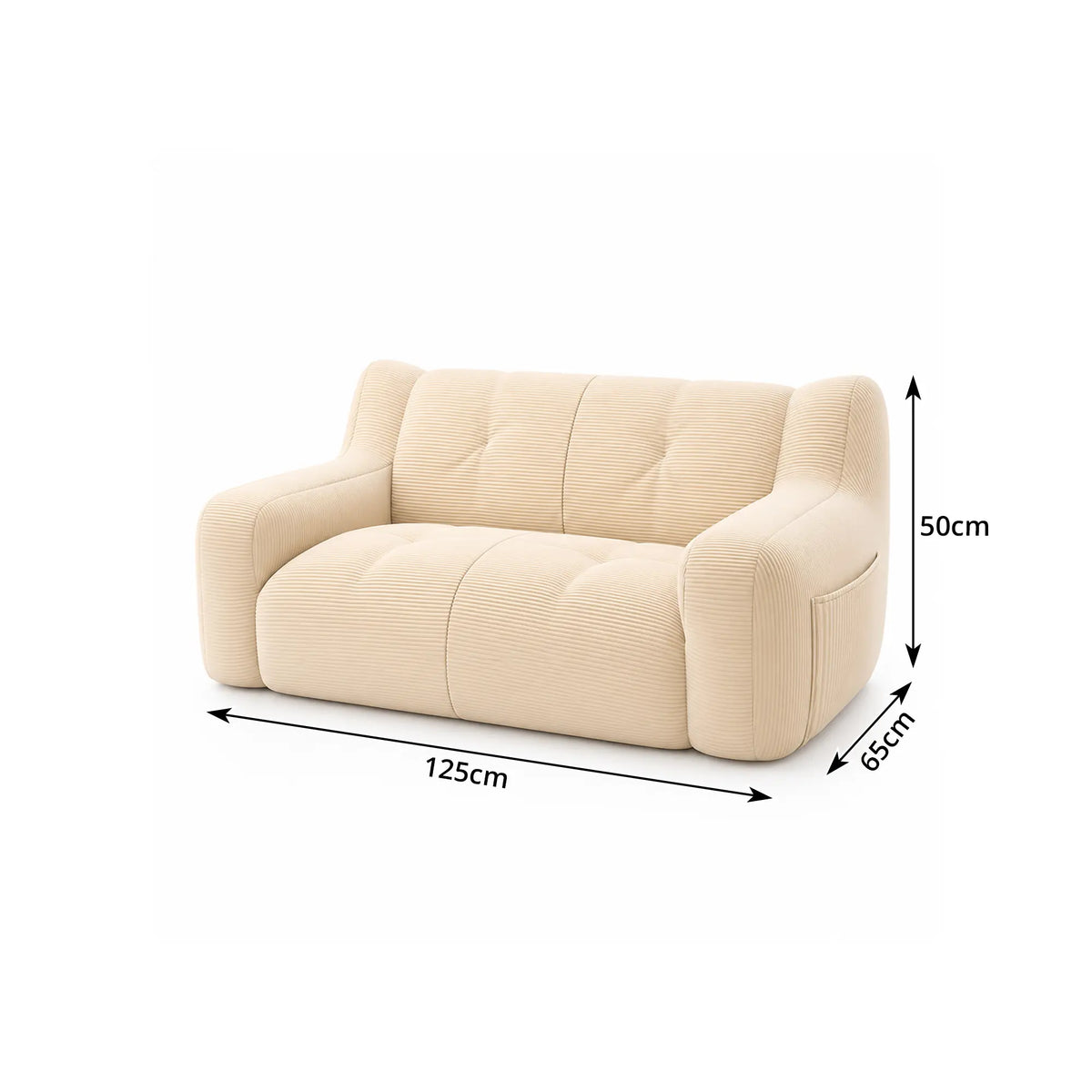 LIVARA 2 Seater Sofa Vintage Corduroy Upholstery Adaptive Particle Filling for Small Living Room Bedroom Apartment - White