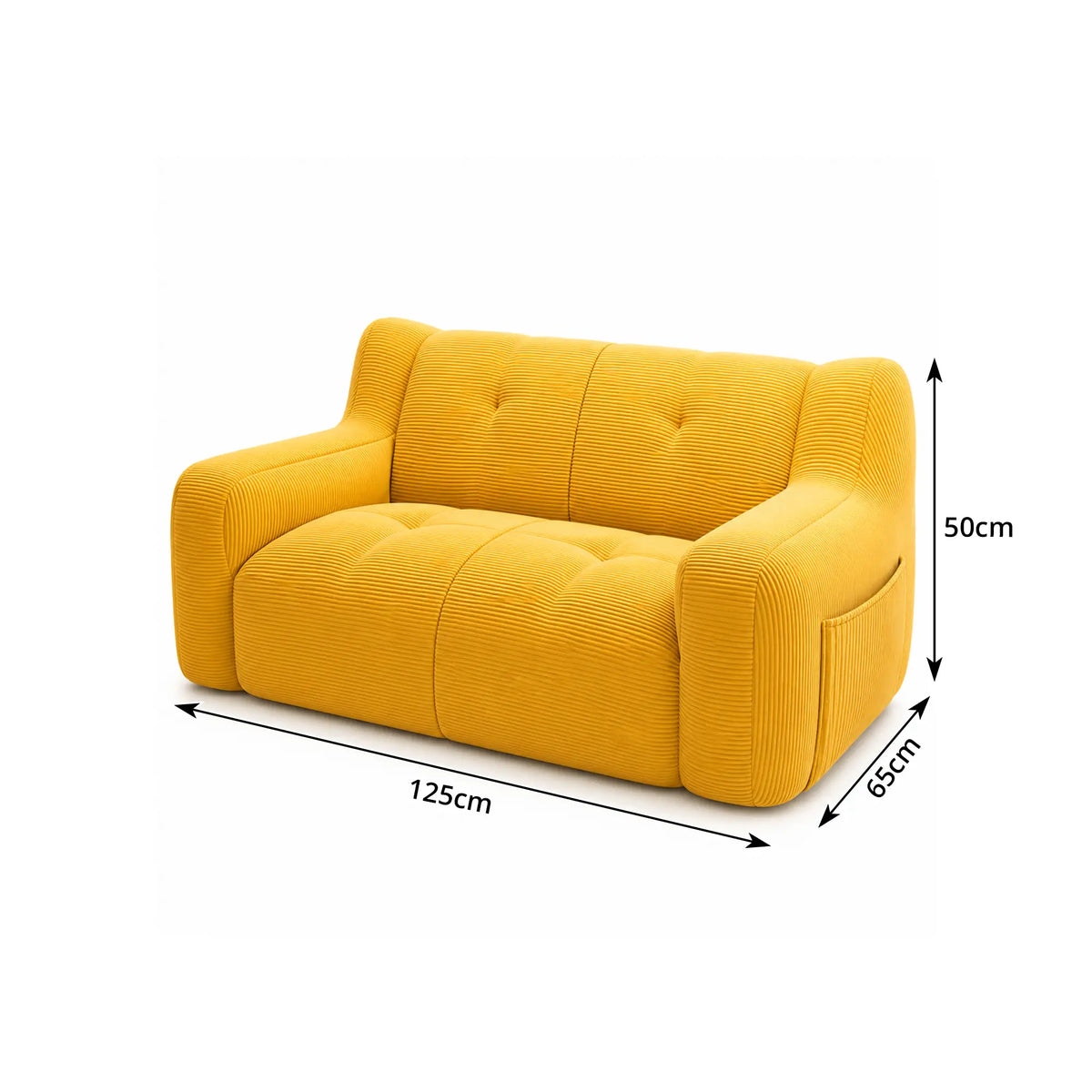LIVARA 2 Seater Sofa Vintage Corduroy Upholstery Adaptive Particle Filling for Small Living Room Bedroom Apartment - Yellow