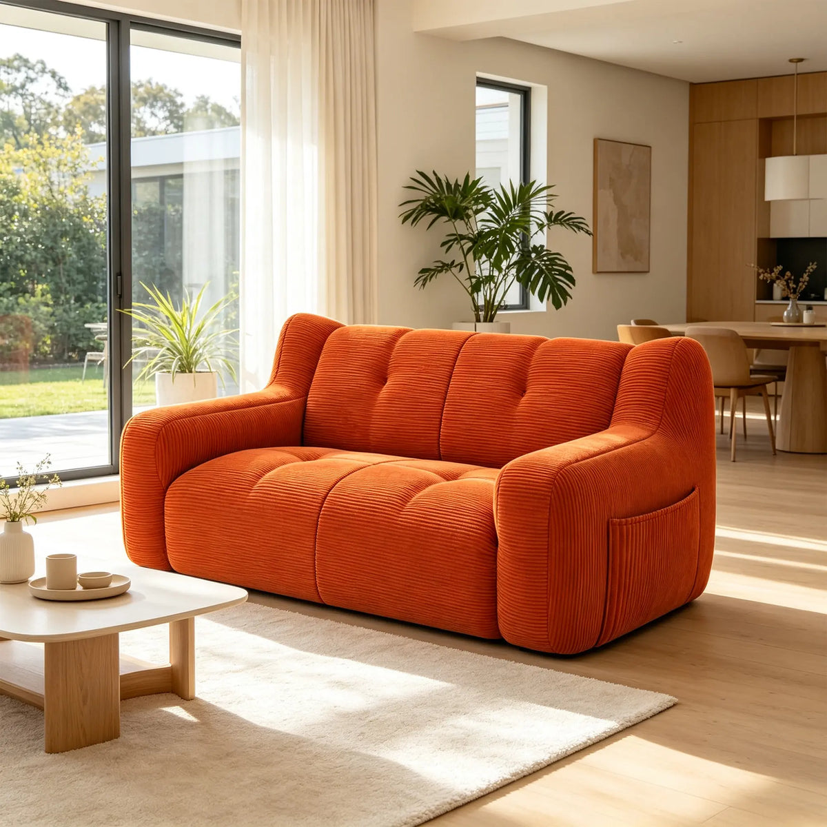 LIVARA 2 Seater Sofa Vintage Corduroy Upholstery Adaptive Particle Filling for Small Living Room Bedroom Apartment - Brown