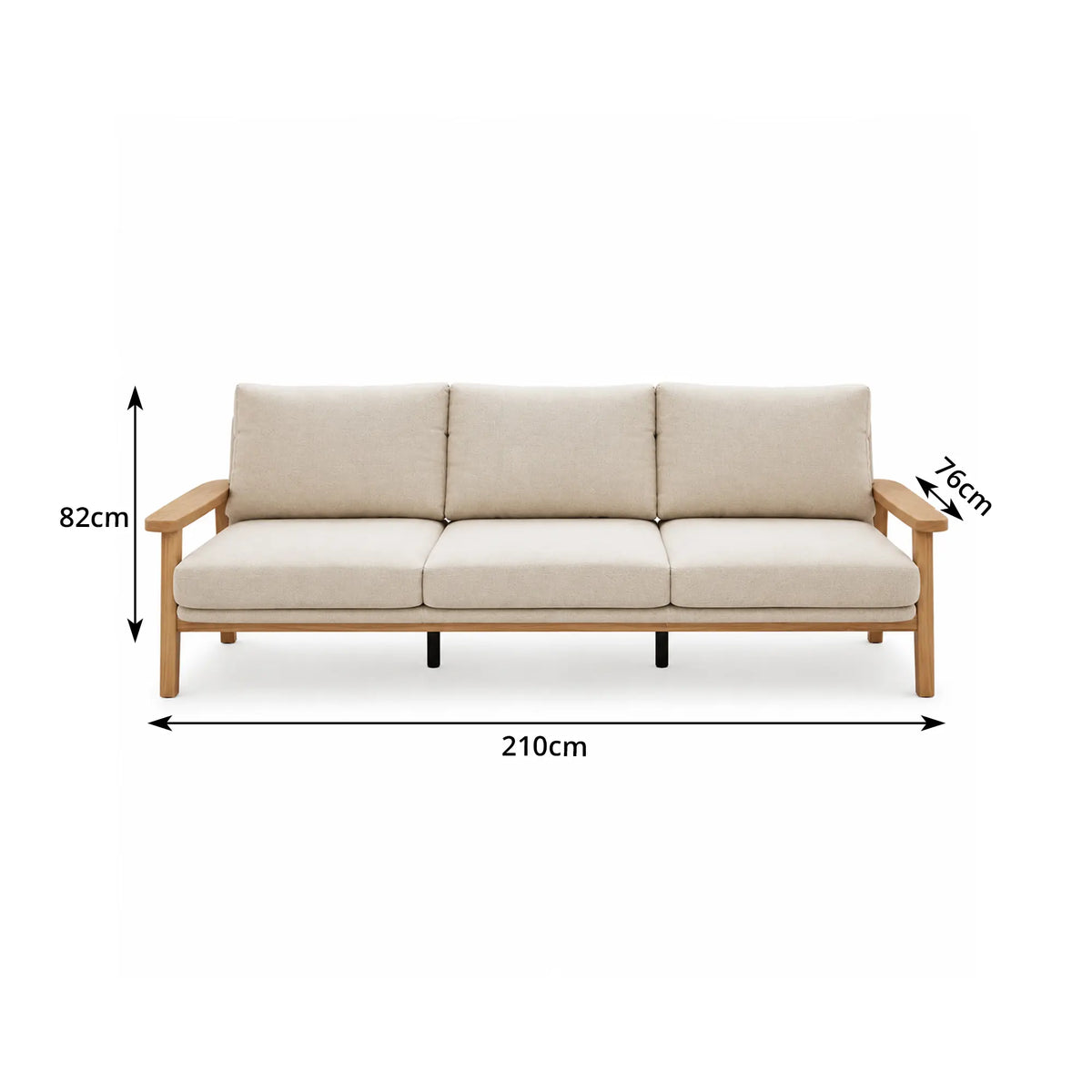 LIVARA 3 Seater Sofa Cotton Linen Upholstery Solid Wood Frame Removable Cushions for Living Room Apartment - Beige & Wood
