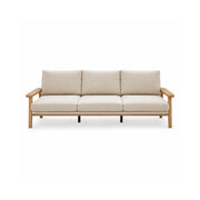LIVARA 3 Seater Sofa Cotton Linen Upholstery Solid Wood Frame Removable Cushions for Living Room Apartment - Beige & Wood