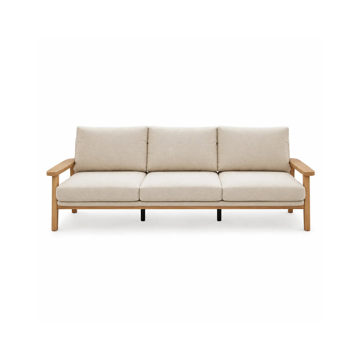 LIVARA 3 Seater Sofa Cotton Linen Upholstery Solid Wood Frame Removable Cushions for Living Room Apartment - Beige & Wood