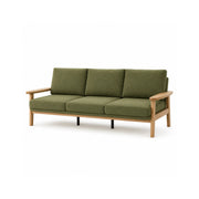LIVARA 3 Seater Sofa Cotton Linen Upholstery Solid Wood Frame Removable Cushions for Living Room Apartment - Green & Wood
