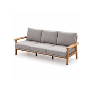 LIVARA 3 Seater Sofa Cotton Linen Upholstery Solid Wood Frame Removable Cushions for Living Room Apartment - Grey & Wood