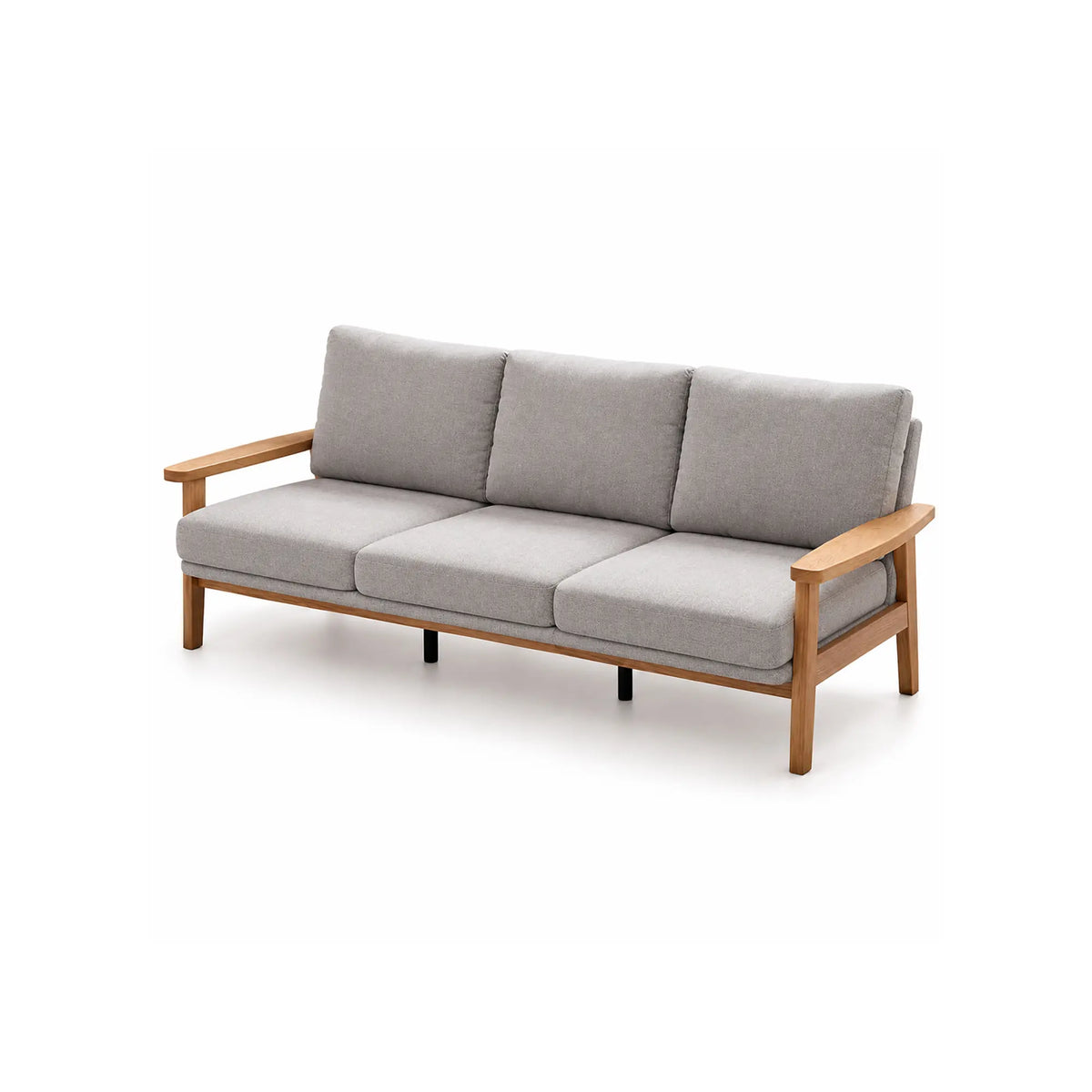 LIVARA 3 Seater Sofa Cotton Linen Upholstery Solid Wood Frame Removable Cushions for Living Room Apartment - Grey & Wood