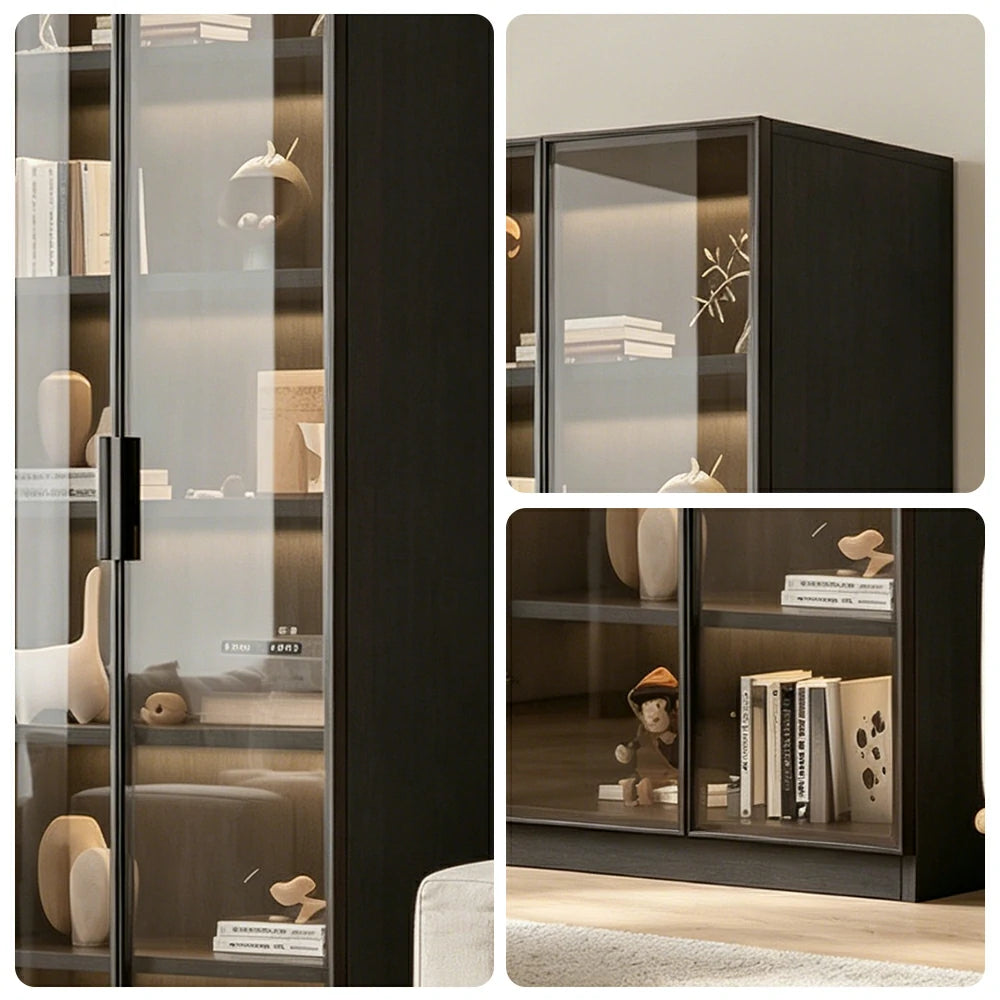 LIVARA Storage Cabinet - Honeycomb Aluminum Frame Full Glass Door Display Cabinet 60/80cm Living Room Storage - White & Matte Grey