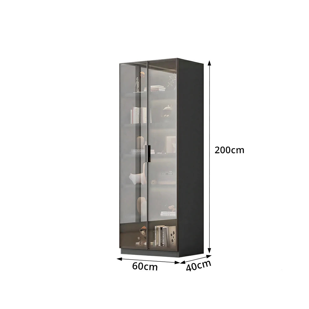 LIVARA Storage Cabinet - Honeycomb Aluminum Frame Full Glass Door Display Cabinet 60/80cm Living Room Storage - White & Matte Grey