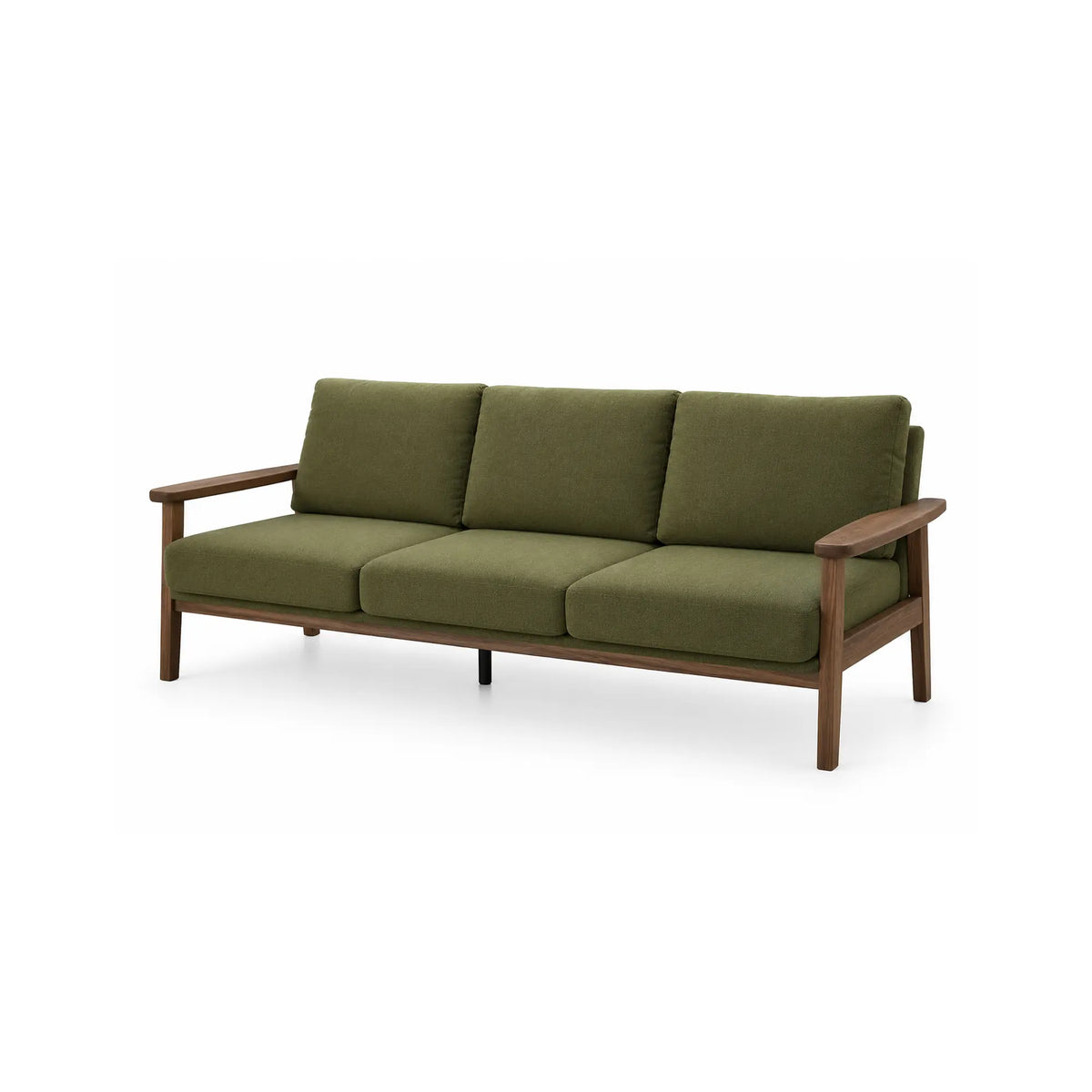 LIVARA 3 Seater Sofa Cotton Linen Upholstery Solid Wood Frame Removable Cushions for Living Room Apartment - Green & Walnut