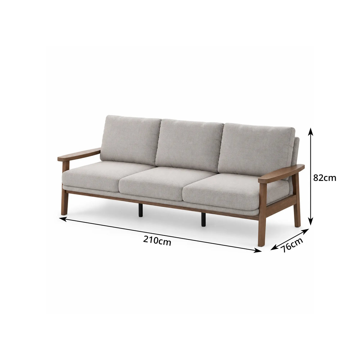 LIVARA 3 Seater Sofa Cotton Linen Upholstery Solid Wood Frame Removable Cushions for Living Room Apartment - Grey & Walnut