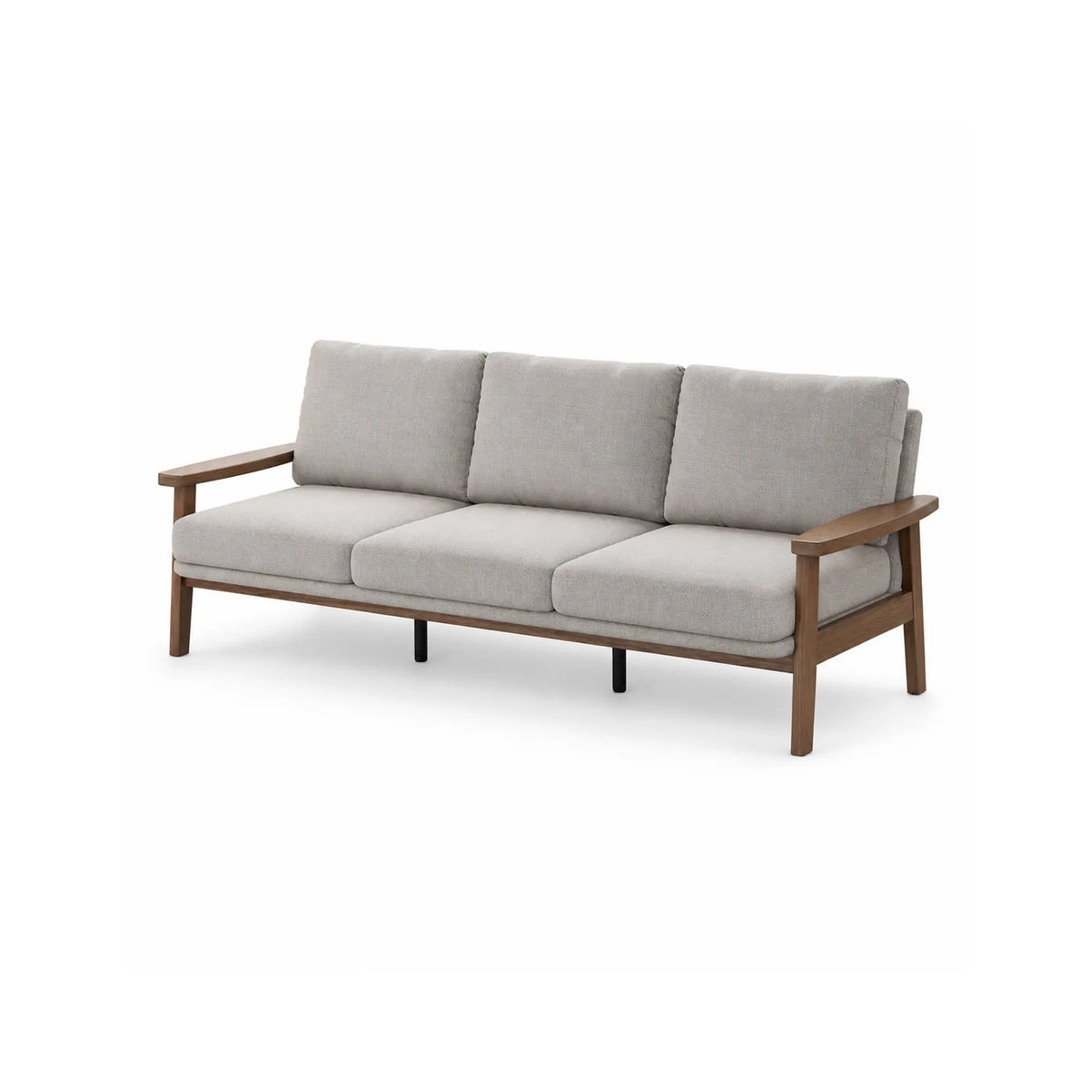 LIVARA 3 Seater Sofa Cotton Linen Upholstery Solid Wood Frame Removable Cushions for Living Room Apartment - Grey & Walnut