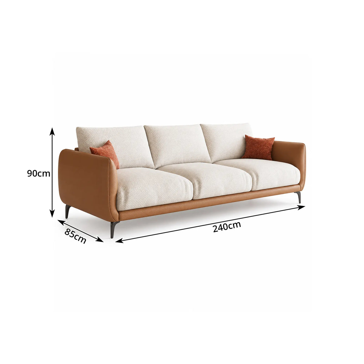 LIVARA Modern Sofa Mixed Cotton Linen Upholstery Waterproof Cat Scratch Resistant Leather High Resilience Cushions for Living Room - White & Brown