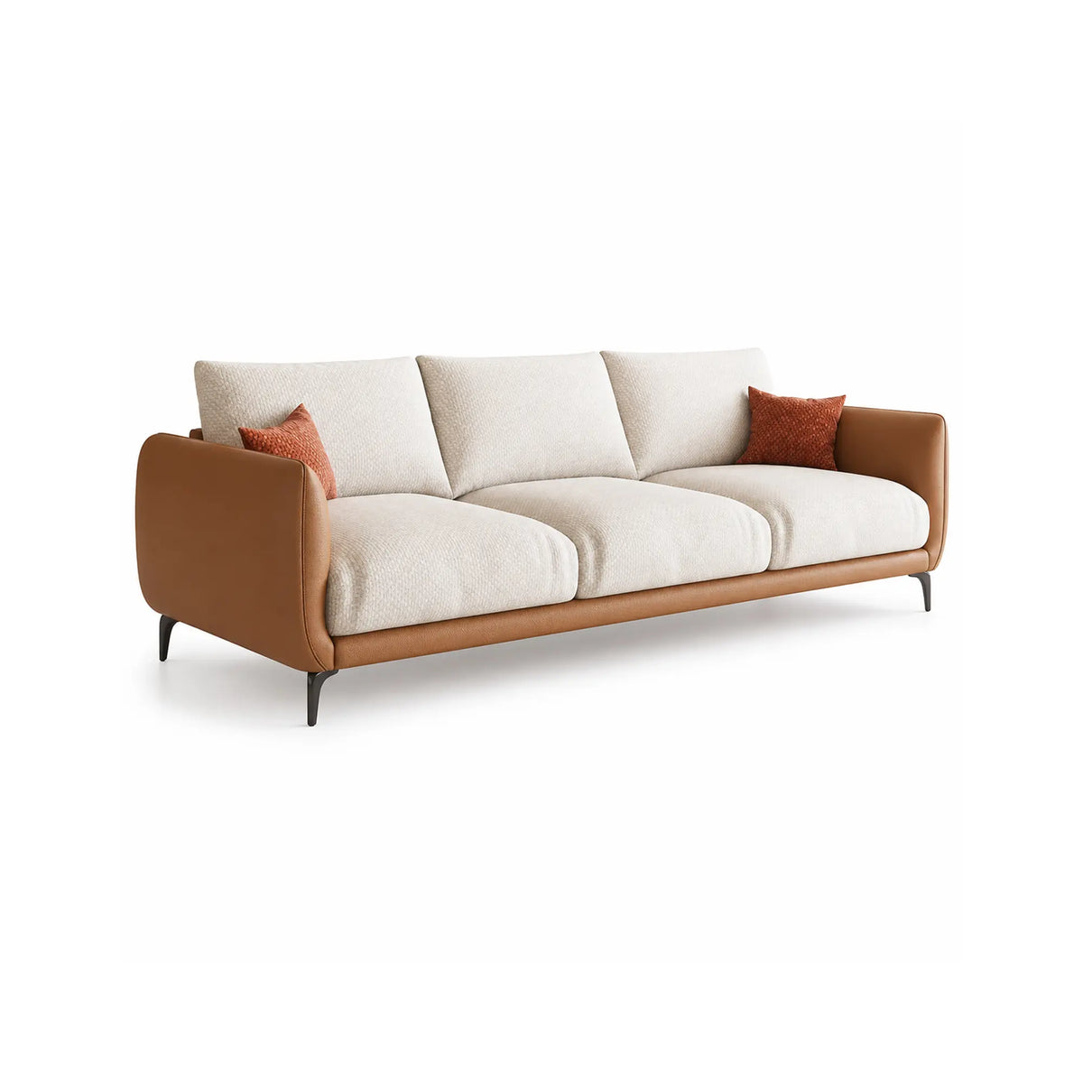LIVARA Modern Sofa Mixed Cotton Linen Upholstery Waterproof Cat Scratch Resistant Leather High Resilience Cushions for Living Room - White & Brown