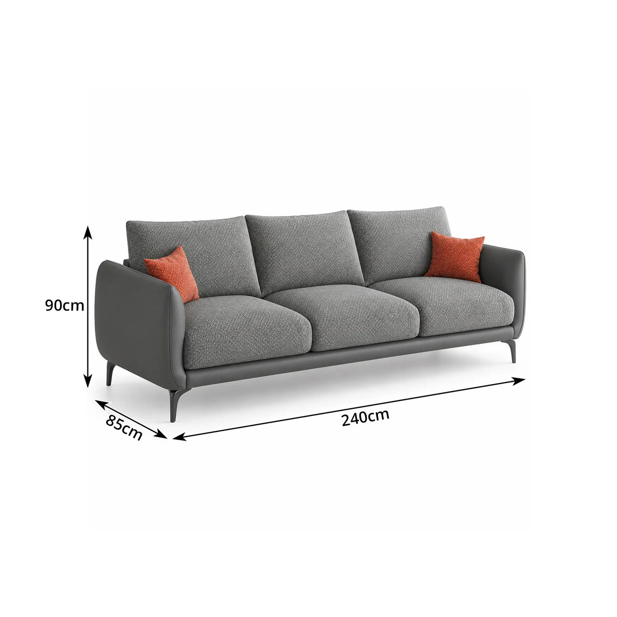 LIVARA Modern Sofa Mixed Cotton Linen Upholstery Waterproof Cat Scratch Resistant Leather High Resilience Cushions for Living Room - Grey