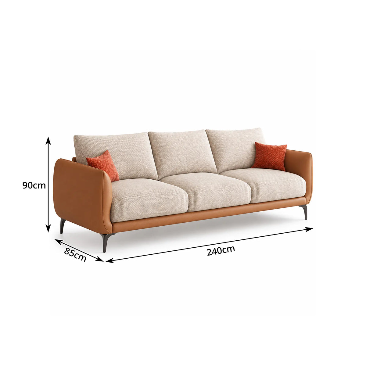 LIVARA Modern Sofa Mixed Cotton Linen Upholstery Waterproof Cat Scratch Resistant Leather High Resilience Cushions for Living Room - Grey & Brown