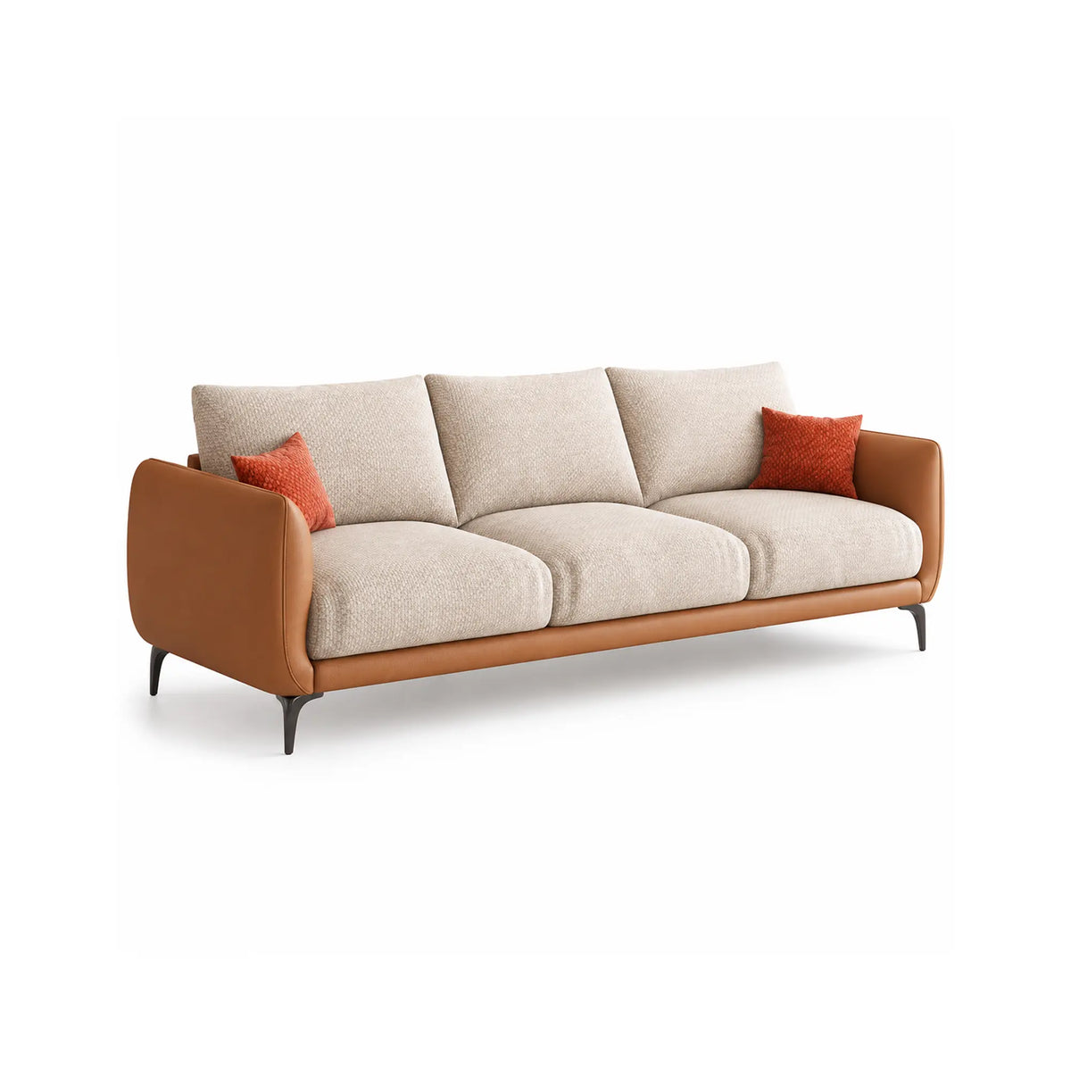 LIVARA Modern Sofa Mixed Cotton Linen Upholstery Waterproof Cat Scratch Resistant Leather High Resilience Cushions for Living Room - Grey & Brown