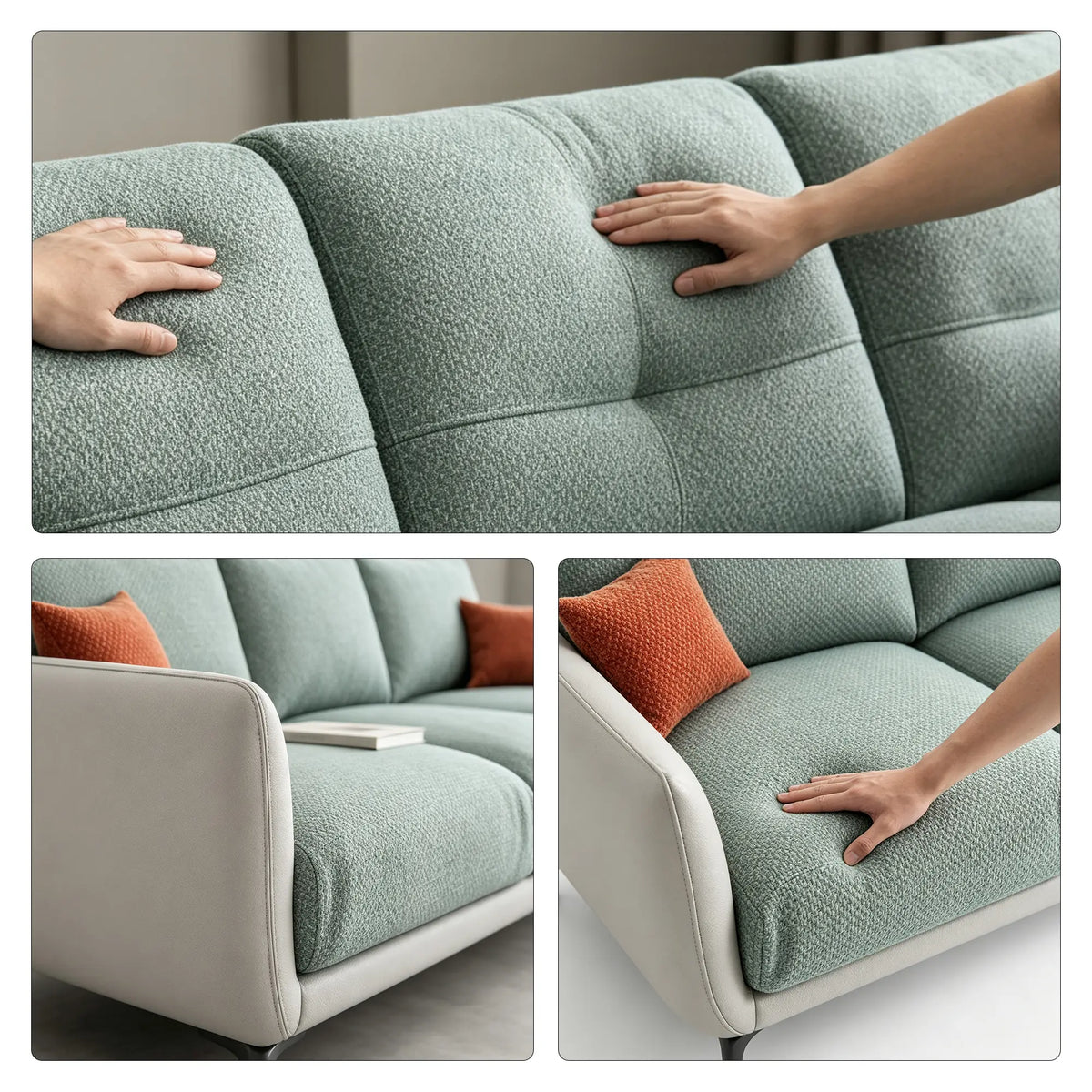 LIVARA Modern Sofa Mixed Cotton Linen Upholstery Waterproof Cat Scratch Resistant Leather High Resilience Cushions for Living Room - Blue & White