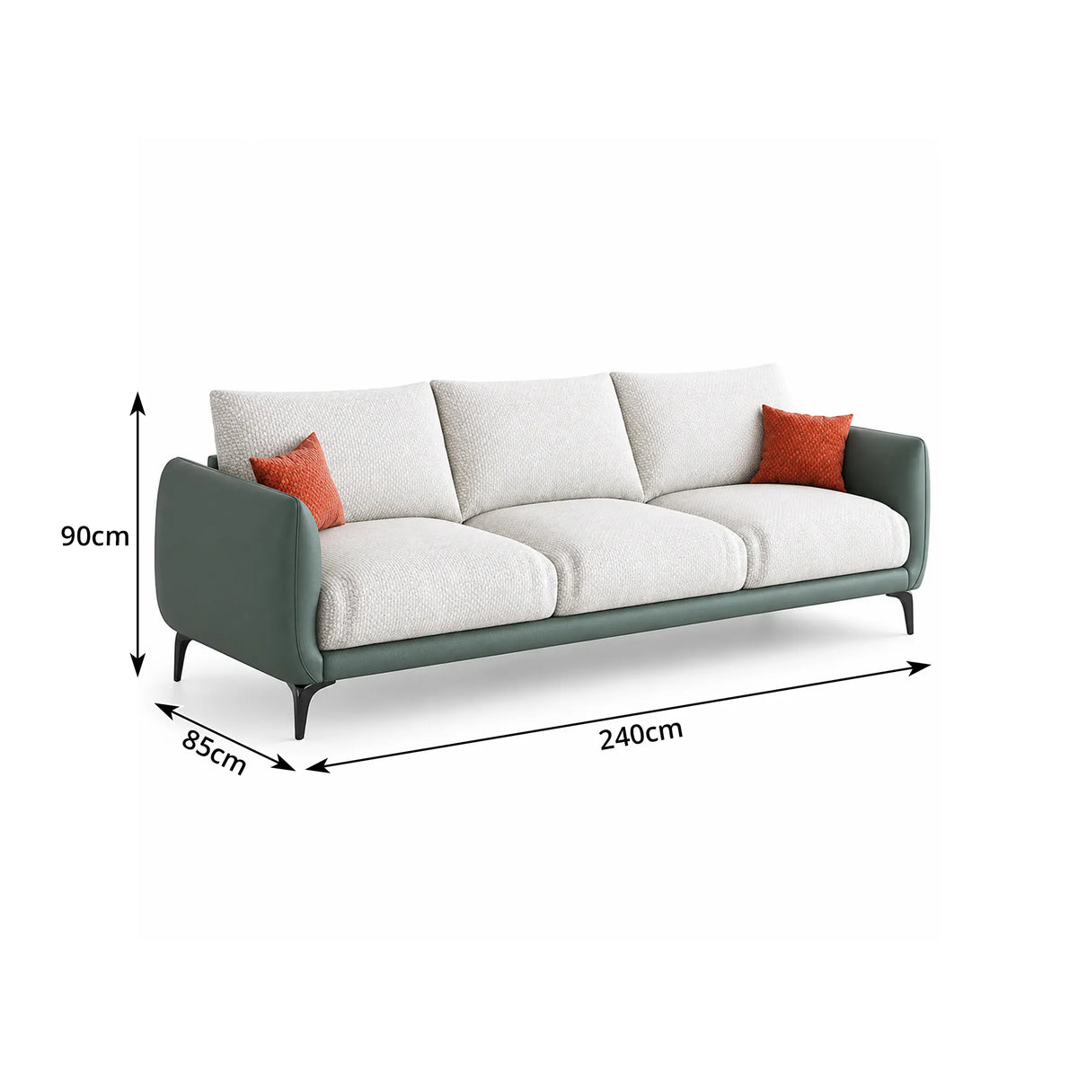LIVARA Modern Sofa Mixed Cotton Linen Upholstery Waterproof Cat Scratch Resistant Leather High Resilience Cushions for Living Room - White & Green