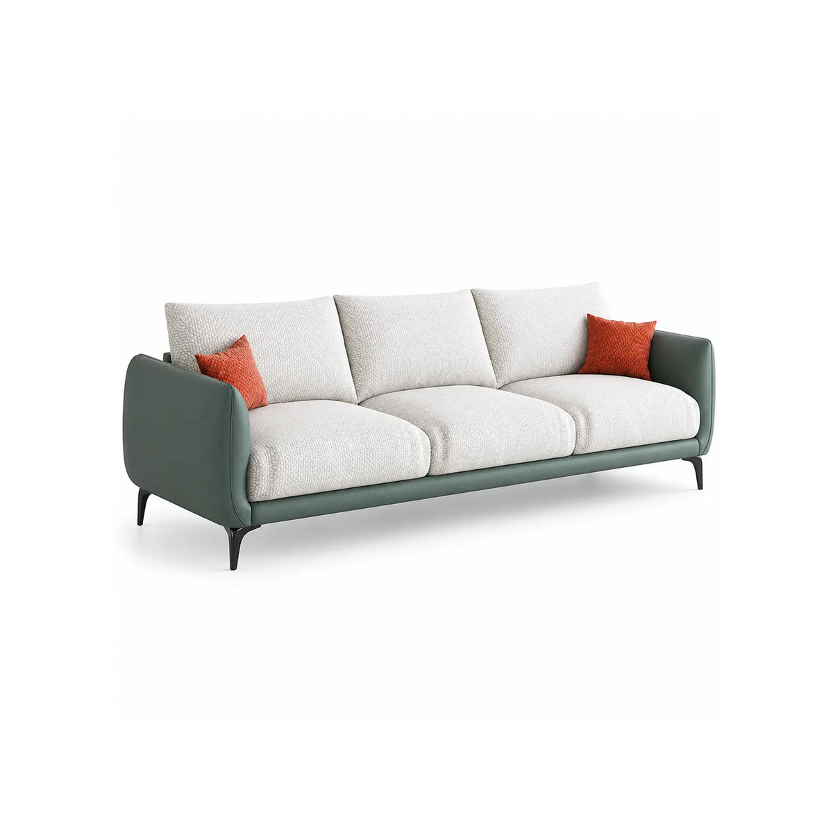 LIVARA Modern Sofa Mixed Cotton Linen Upholstery Waterproof Cat Scratch Resistant Leather High Resilience Cushions for Living Room - White & Green