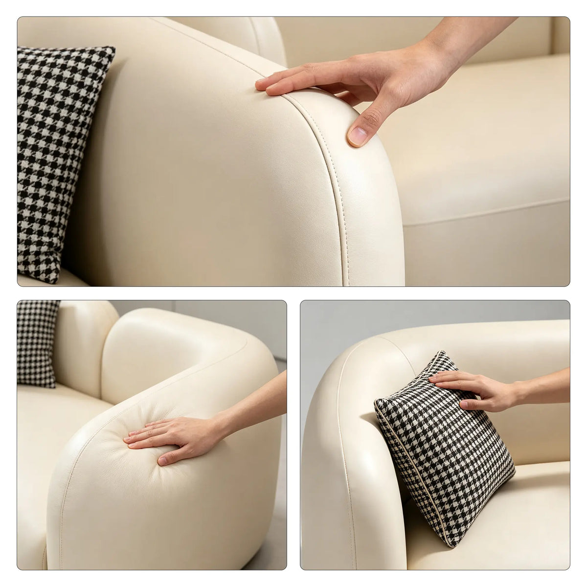 LIVARA Modern Sofa Rounded Design Cat Scratch Resistant Leather High Resilience Cushions for Living Room Apartment Lounge - White