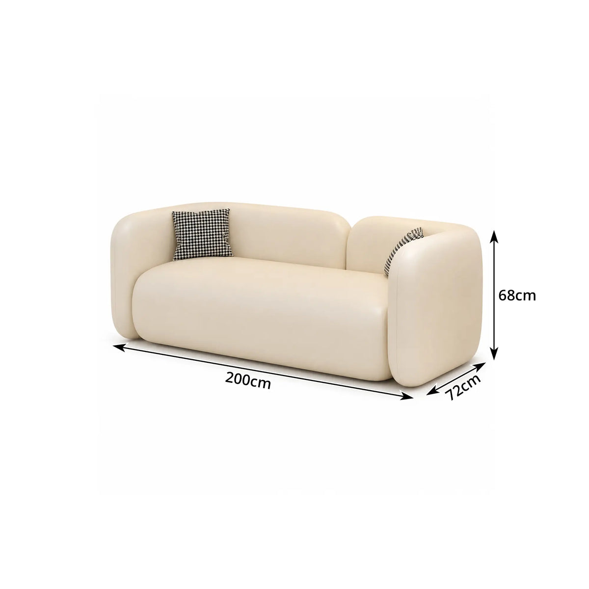 LIVARA Modern Sofa Rounded Design Cat Scratch Resistant Leather High Resilience Cushions for Living Room Apartment Lounge - White