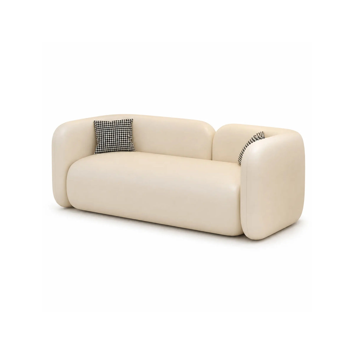 LIVARA Modern Sofa Rounded Design Cat Scratch Resistant Leather High Resilience Cushions for Living Room Apartment Lounge - White