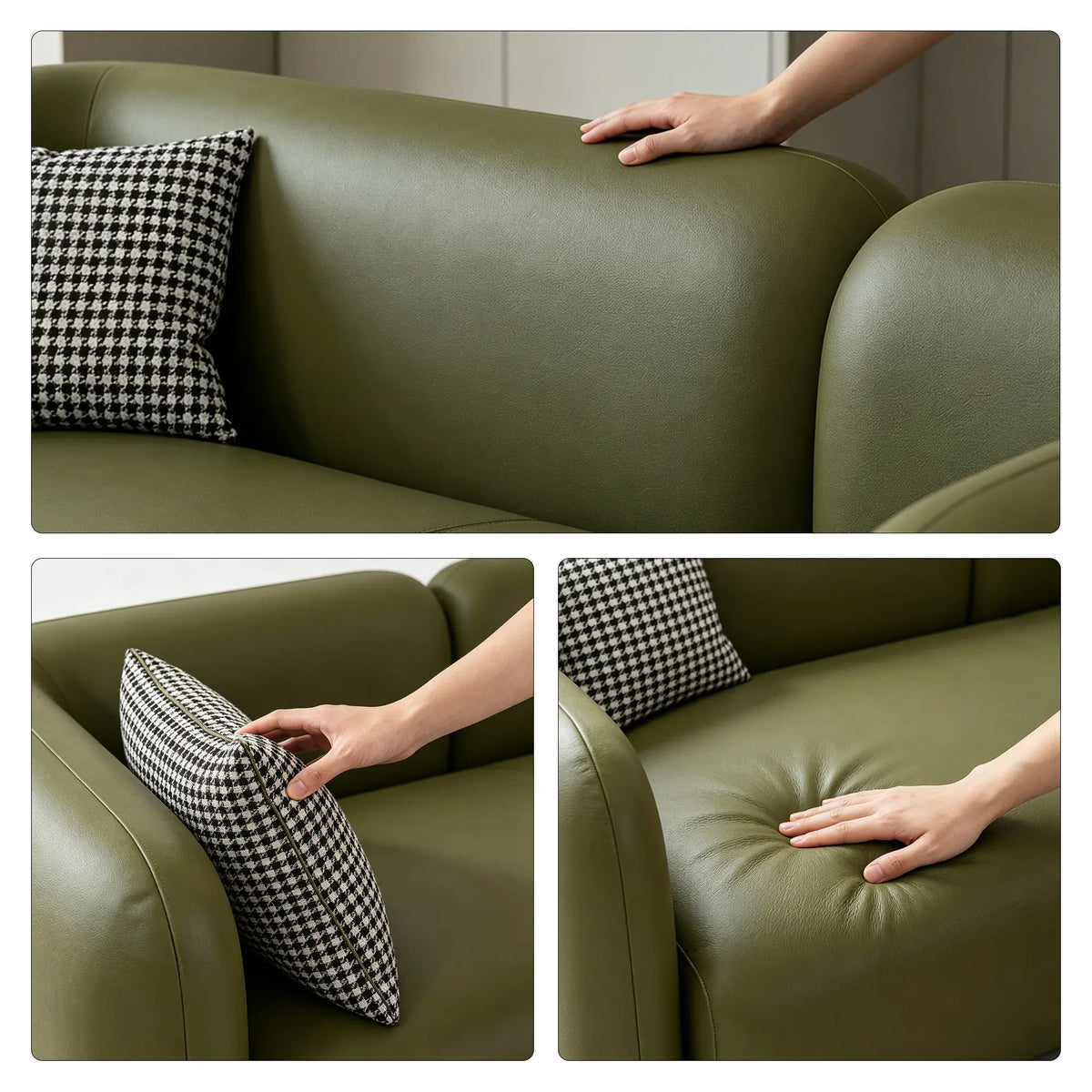 LIVARA Modern Sofa Rounded Design Cat Scratch Resistant Leather High Resilience Cushions for Living Room Apartment Lounge - Green