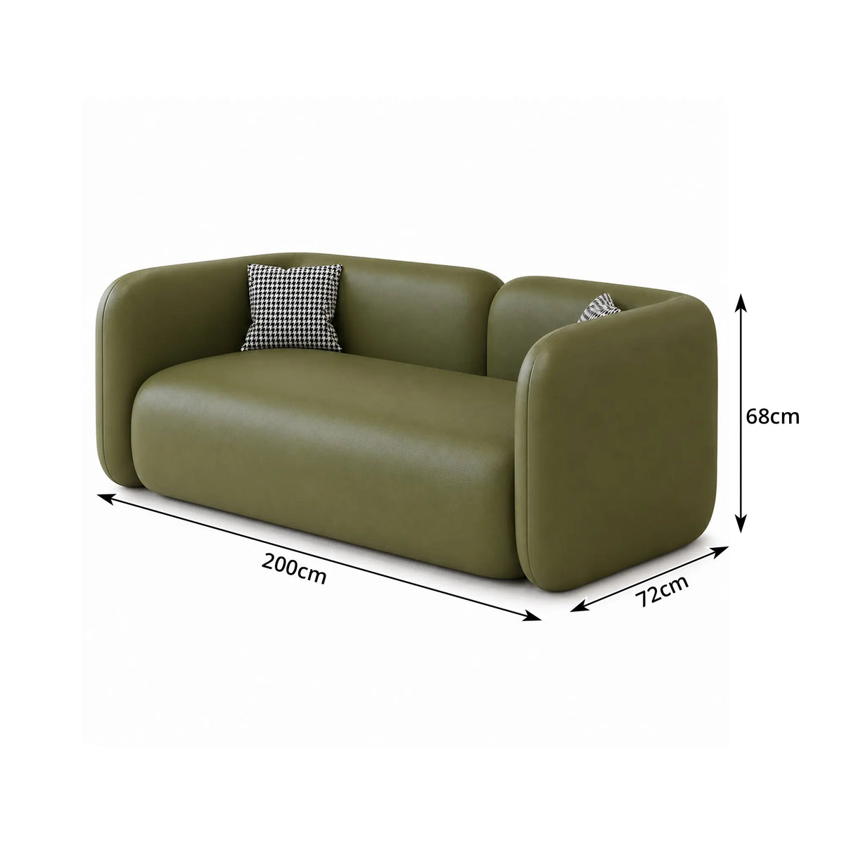 LIVARA Modern Sofa Rounded Design Cat Scratch Resistant Leather High Resilience Cushions for Living Room Apartment Lounge - Green