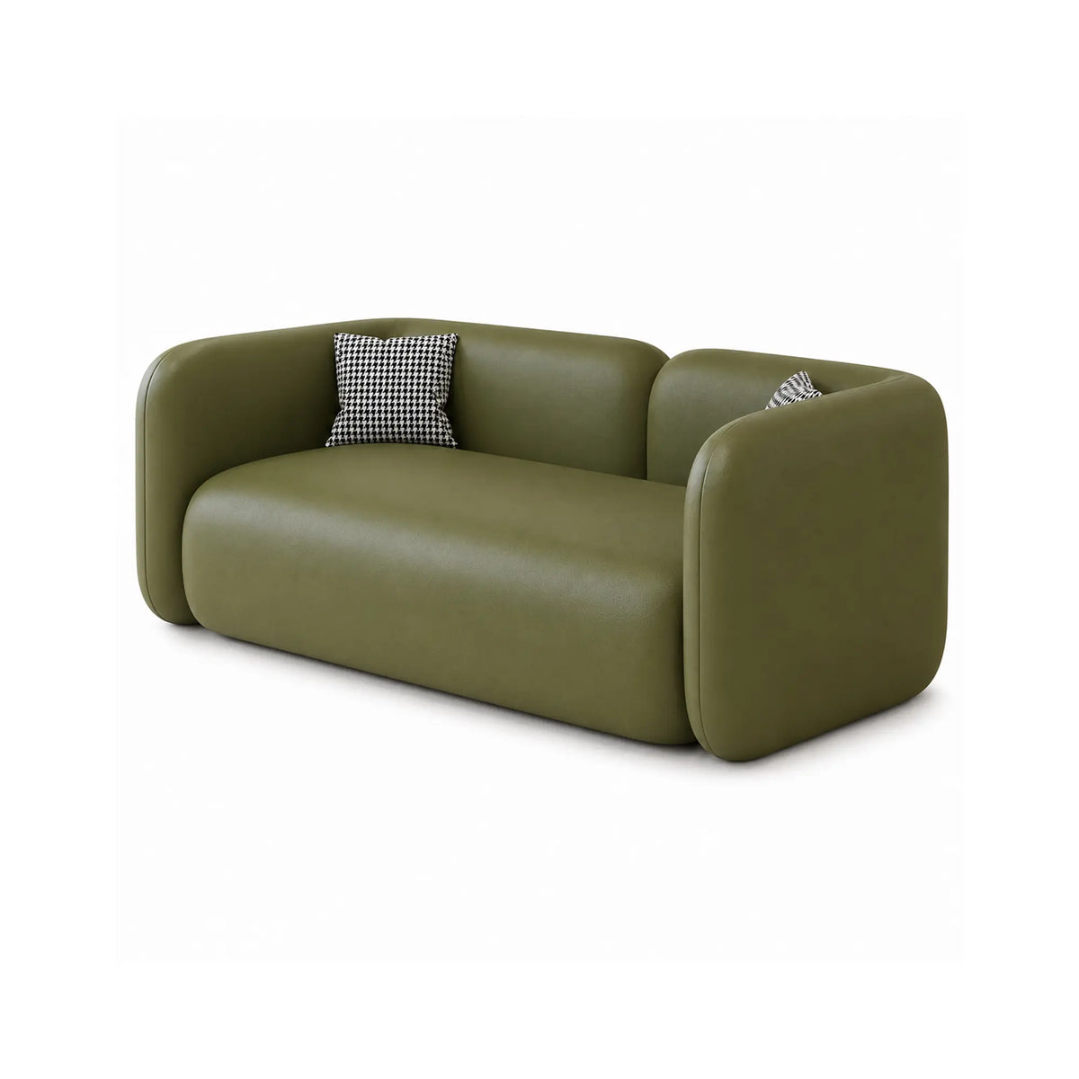 LIVARA Modern Sofa Rounded Design Cat Scratch Resistant Leather High Resilience Cushions for Living Room Apartment Lounge - Green