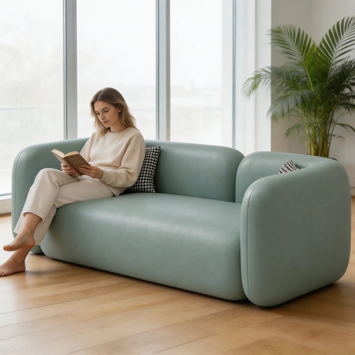 LIVARA Contemporary Sofa Wide Seat Solid Wood Frame Scratch Resistant Upholstery for Small Living Room Bedroom Lounge - Green