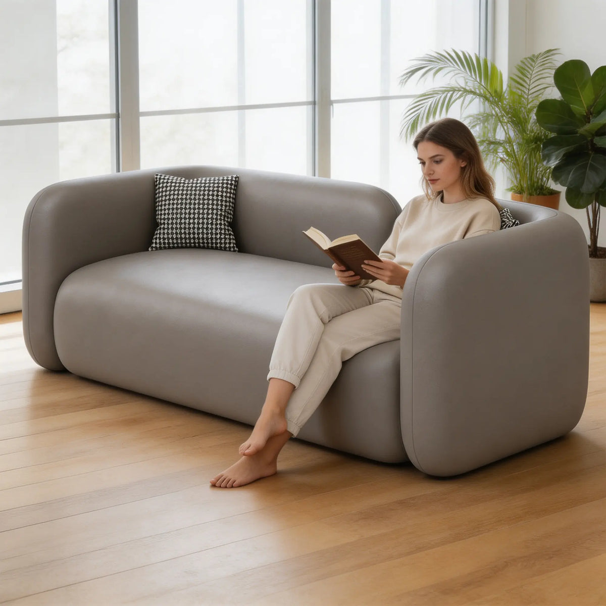 LIVARA Contemporary Sofa Wide Seat Solid Wood Frame Scratch Resistant Upholstery for Small Living Room Bedroom Lounge - Grey
