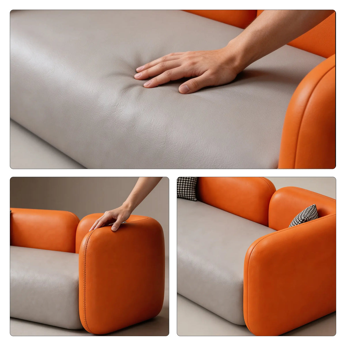 LIVARA Contemporary Sofa Wide Seat Solid Wood Frame Scratch Resistant Upholstery for Small Living Room Bedroom Lounge - Orange & Grey