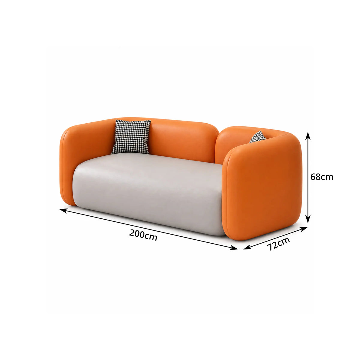 LIVARA Contemporary Sofa Wide Seat Solid Wood Frame Scratch Resistant Upholstery for Small Living Room Bedroom Lounge - Orange & Grey