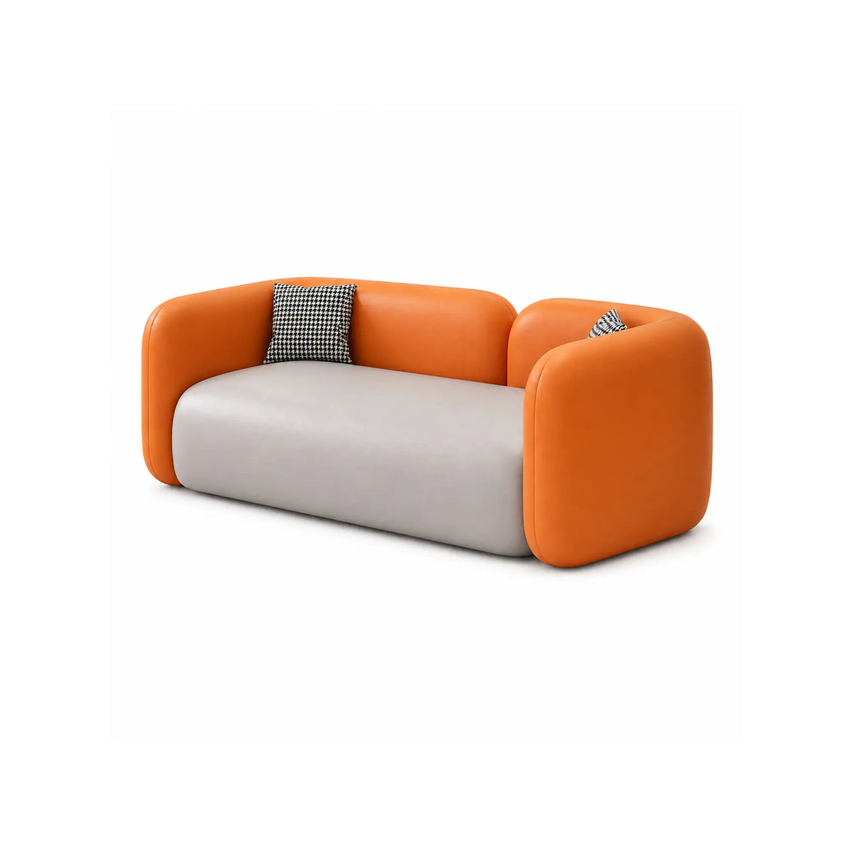 LIVARA Contemporary Sofa Wide Seat Solid Wood Frame Scratch Resistant Upholstery for Small Living Room Bedroom Lounge - Orange & Grey