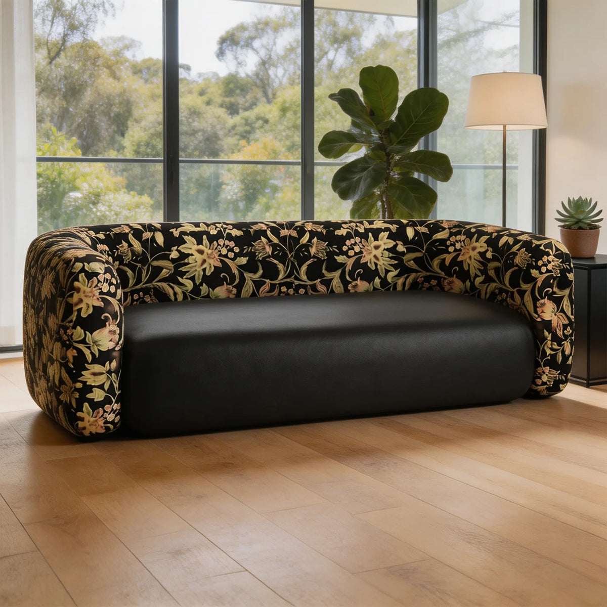 LIVARA Contemporary Sofa Wide Seat Solid Wood Frame Scratch Resistant Upholstery for Small Living Room Bedroom Lounge - Black