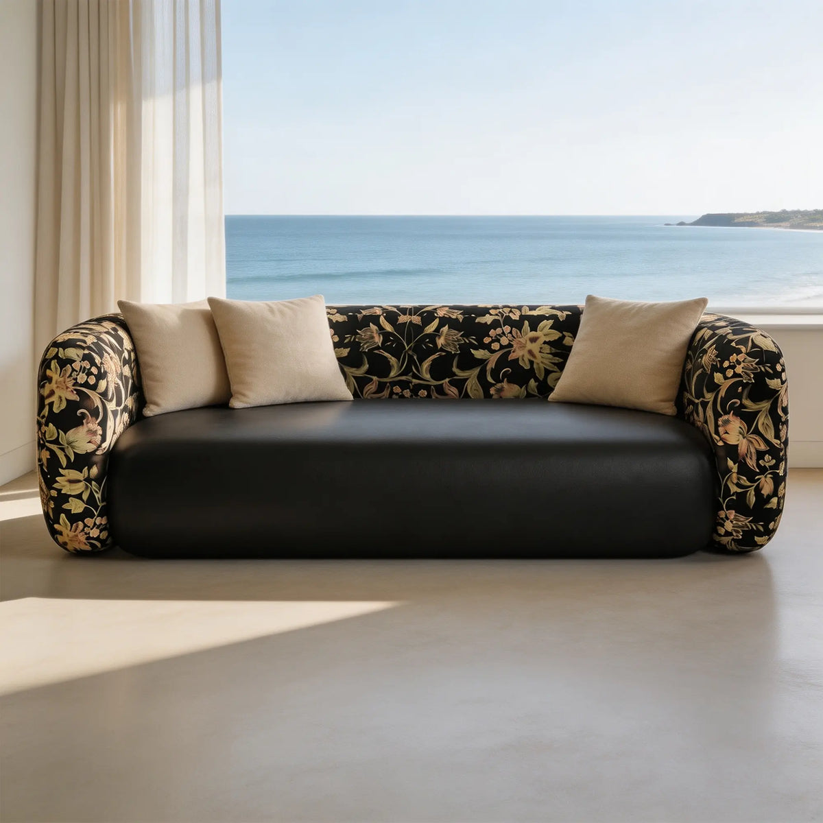 LIVARA Contemporary Sofa Wide Seat Solid Wood Frame Scratch Resistant Upholstery for Small Living Room Bedroom Lounge - Black