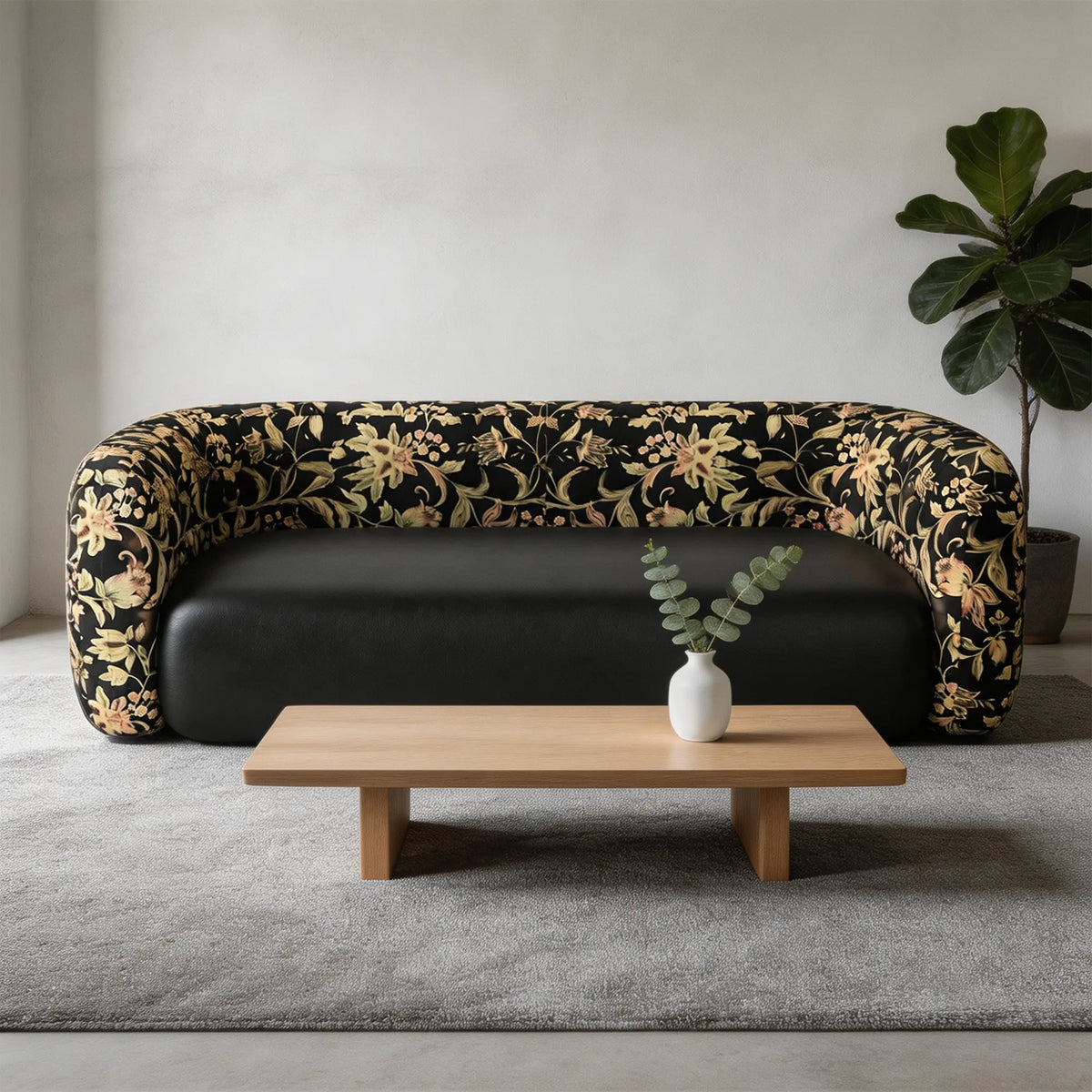 LIVARA Contemporary Sofa Wide Seat Solid Wood Frame Scratch Resistant Upholstery for Small Living Room Bedroom Lounge - Black