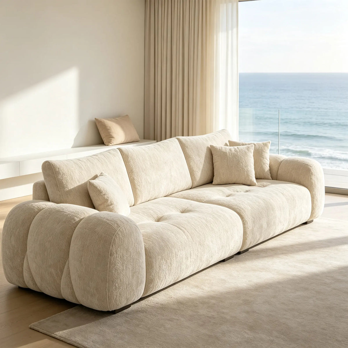 LIVARA Modern Sofa Belgian Chenille Upholstery Cloud-Like Cushions Multi-Layer Seat for Living Room Apartment Lounge - Khaki
