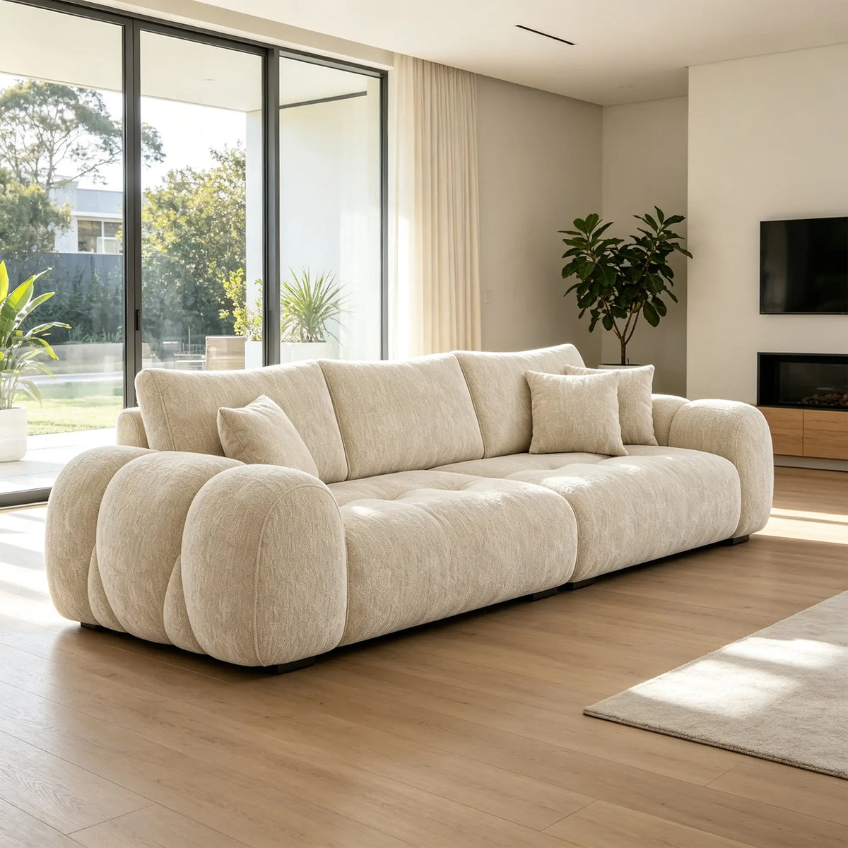 LIVARA Modern Sofa Belgian Chenille Upholstery Cloud-Like Cushions Multi-Layer Seat for Living Room Apartment Lounge - Khaki