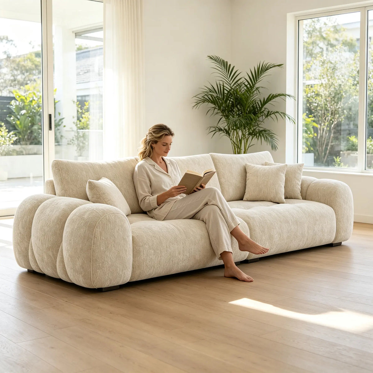 LIVARA Modern Sofa Belgian Chenille Upholstery Cloud-Like Cushions Multi-Layer Seat for Living Room Apartment Lounge - Khaki