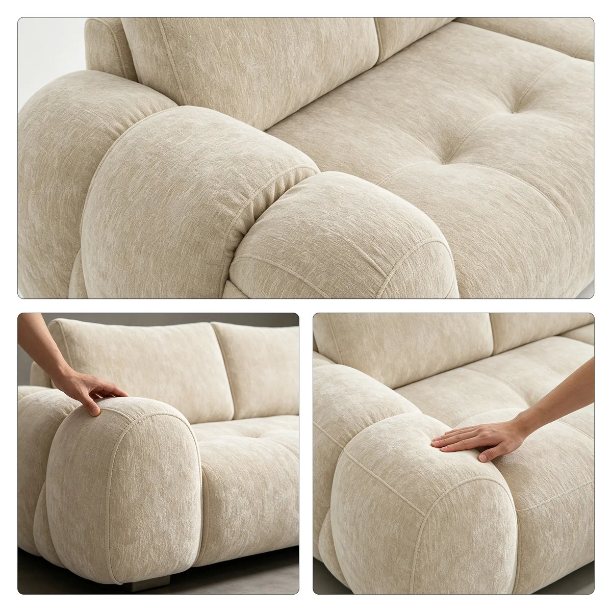 LIVARA Modern Sofa Belgian Chenille Upholstery Cloud-Like Cushions Multi-Layer Seat for Living Room Apartment Lounge - Khaki