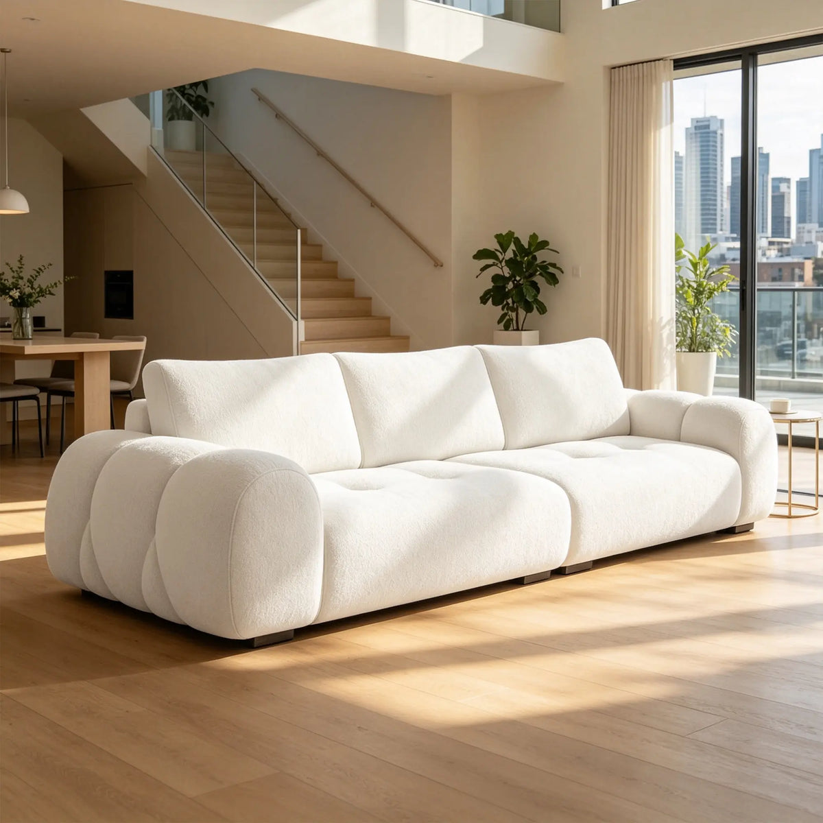 LIVARA Modern Sofa Belgian Chenille Upholstery Cloud-Like Cushions Multi-Layer Seat for Living Room Apartment Lounge - White