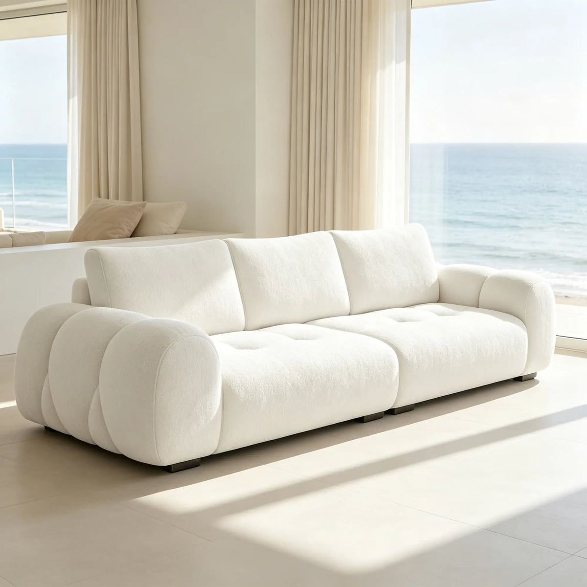 LIVARA Modern Sofa Belgian Chenille Upholstery Cloud-Like Cushions Multi-Layer Seat for Living Room Apartment Lounge - White