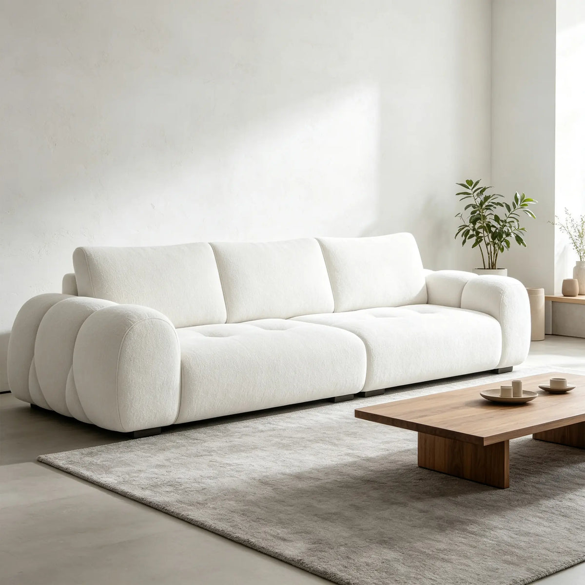 LIVARA Modern Sofa Belgian Chenille Upholstery Cloud-Like Cushions Multi-Layer Seat for Living Room Apartment Lounge - White