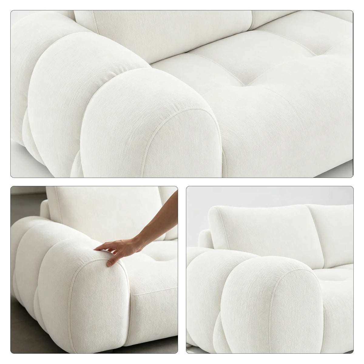 LIVARA Modern Sofa Belgian Chenille Upholstery Cloud-Like Cushions Multi-Layer Seat for Living Room Apartment Lounge - White