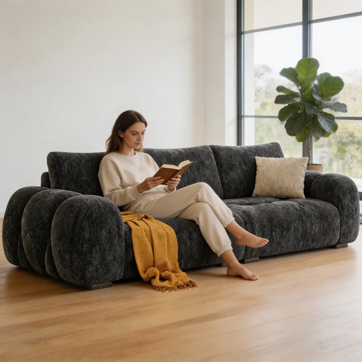 LIVARA Modern Sofa Belgian Chenille Upholstery Cloud-Like Cushions Multi-Layer Seat for Living Room Apartment Lounge - Grey