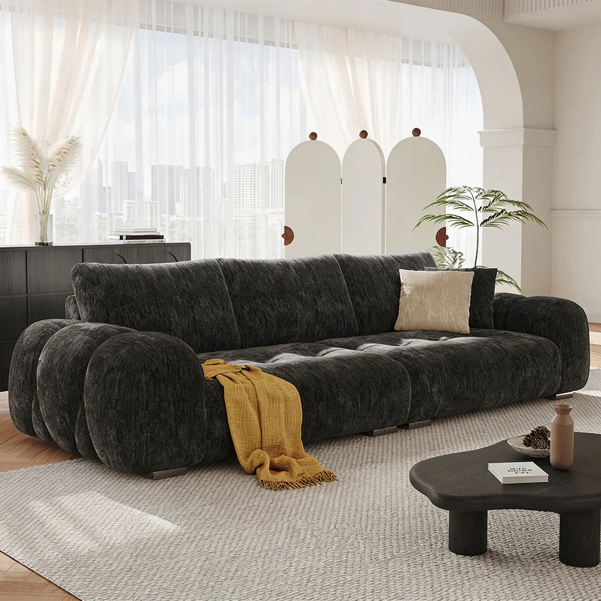 LIVARA Modern Sofa Belgian Chenille Upholstery Cloud-Like Cushions Multi-Layer Seat for Living Room Apartment Lounge - Black