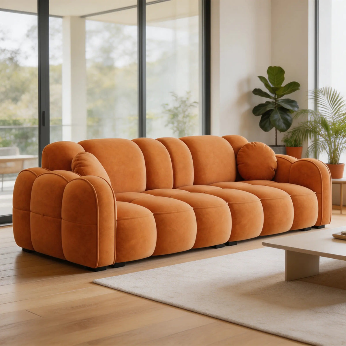 LIVARA Modern Sofa Soft Velvet Upholstery High Resilience Cushions Reinforced Wood Frame for Living Room Apartment Lounge - Orange