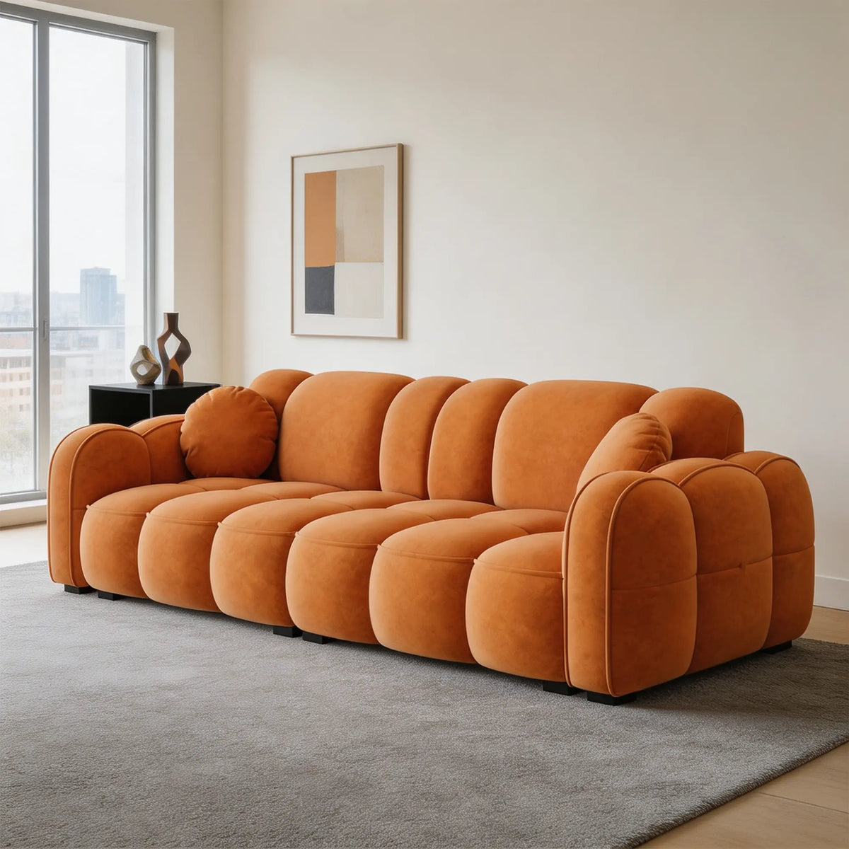 LIVARA Modern Sofa Soft Velvet Upholstery High Resilience Cushions Reinforced Wood Frame for Living Room Apartment Lounge - Orange