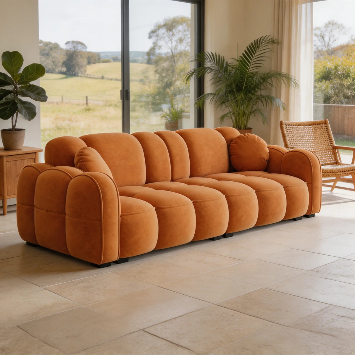 LIVARA Modern Sofa Soft Velvet Upholstery High Resilience Cushions Reinforced Wood Frame for Living Room Apartment Lounge - Orange